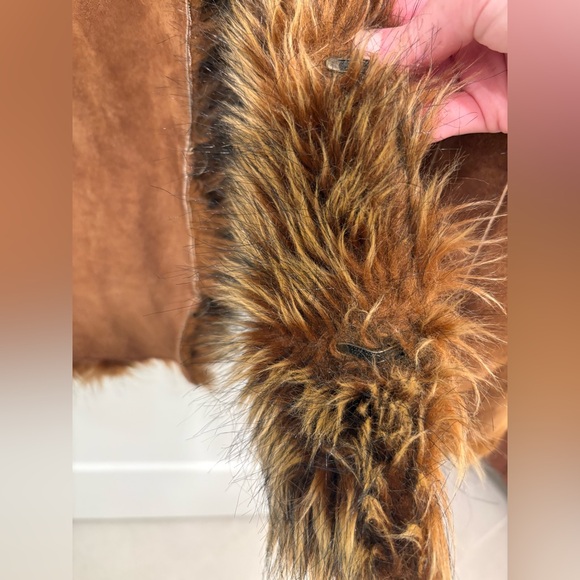 Vintage Y2K Leather Faux Fur Embroidered Together Penny Lane Coat Tag Size 14 - Picture 12 of 16